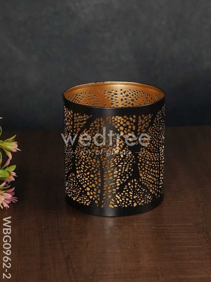 Black Matte Votive in Jhaali Pattern - WBG0962