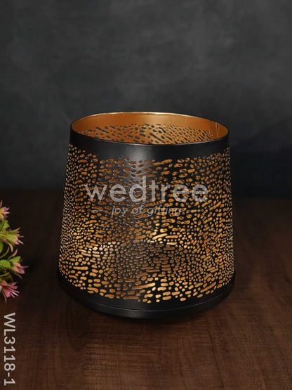 Black Matte Votive in Jhaali Pattern - WL3118