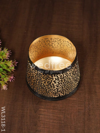Black Matte Votive in Jhaali Pattern - WL3118