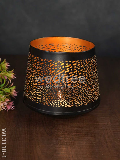 Black Matte Votive in Jhaali Pattern - WL3118