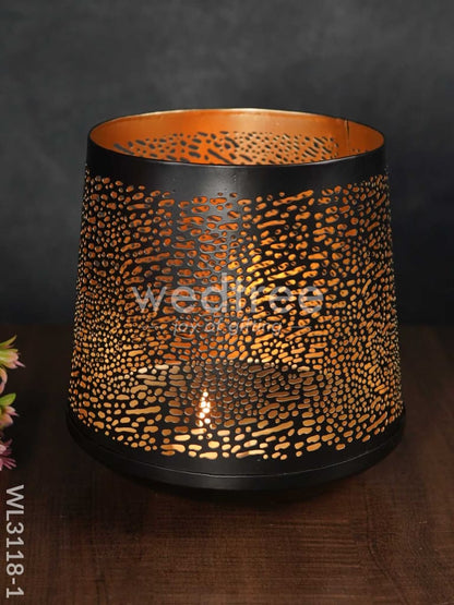 Black Matte Votive in Jhaali Pattern - WL3118
