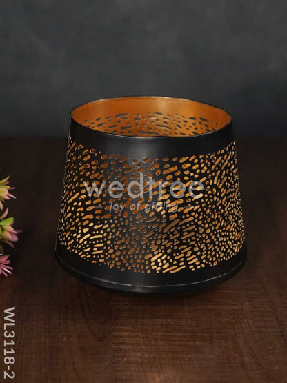 Black Matte Votive in Jhaali Pattern - WL3118