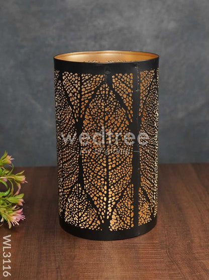 Black Matte Votive in Leaf Design Jhaali Pattern - Big - WL3116