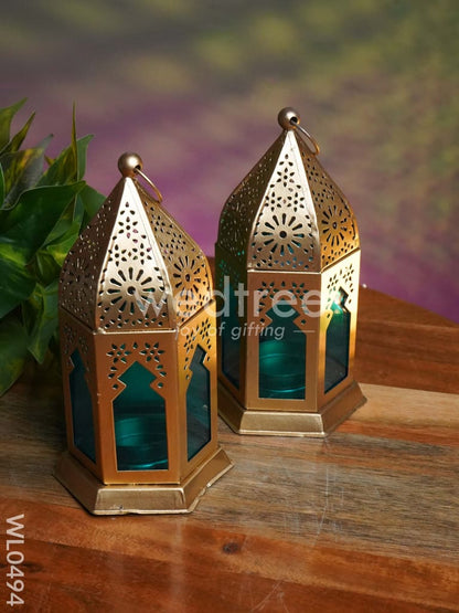 Blue Metal lantern - Set of 2 - WL0494