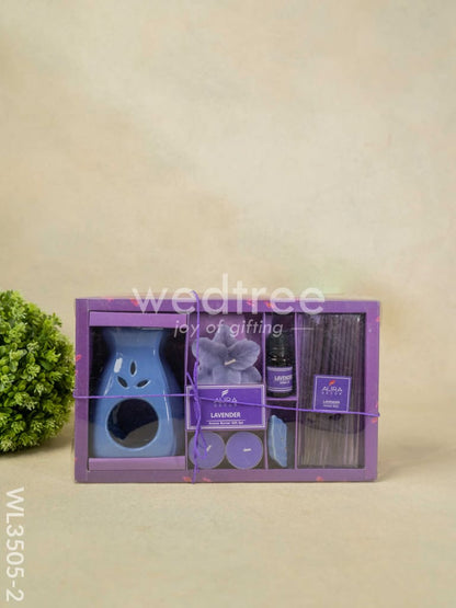 Blue Pottery Diffuser Candle Holder with Lavender Oil and Incense Sticks - WL3505-2