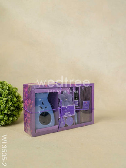 Blue Pottery Diffuser Candle Holder with Lavender Oil and Incense Sticks - WL3505-2