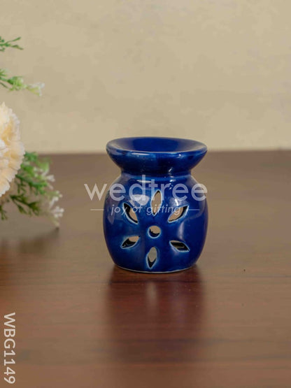 Blue Pottery Diffuser Candle Holder with Lavender Oil - WBG1149