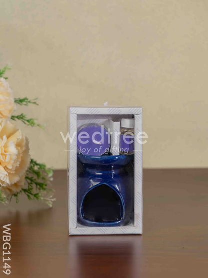 Blue Pottery Diffuser Candle Holder with Lavender Oil - WBG1149