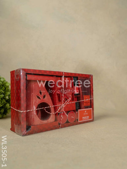 Blue Pottery Diffuser Candle Holder with Rose Oil and Incense Sticks - WL3505-1