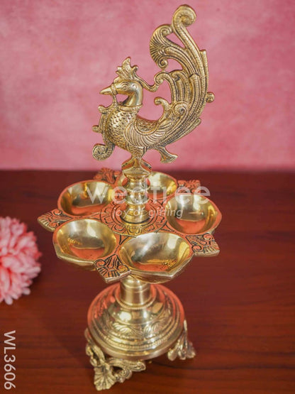 Brass Annapakshi 5 Face Diya with Tri-Stand - WL3606