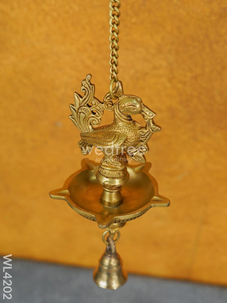Brass Annapakshi Hanging 5-Face Diya with Bell [Set of 2] - WL4202