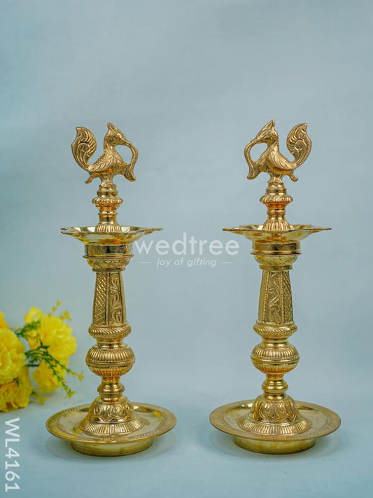 Brass Annapakshi Kuthu Vilakku with 5-Face Diya - 16 inch - WL4161