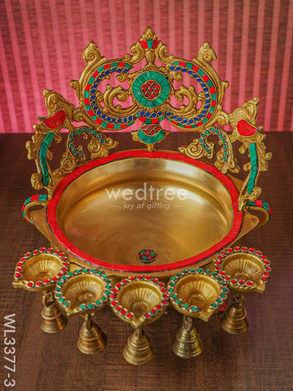 Brass Annapakshi Urli with 5 Diyas - WL3377-3