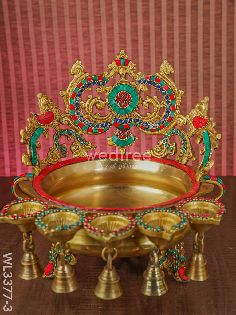 Brass Annapakshi Urli with 5 Diyas - WL3377-3