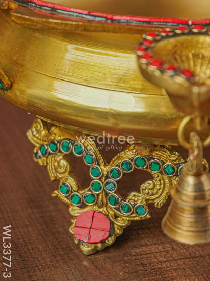 Brass Annapakshi Urli with 5 Diyas - WL3377-3