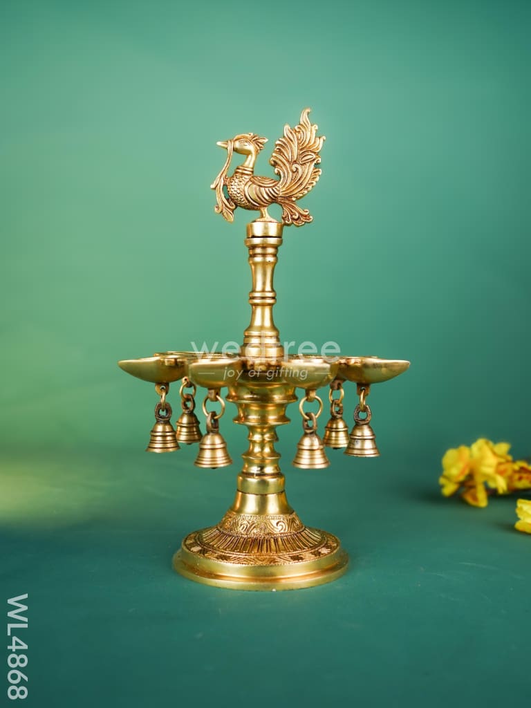 Brass Annapakshi Vilaku with Diya & Bell - 13 inch - WL4868