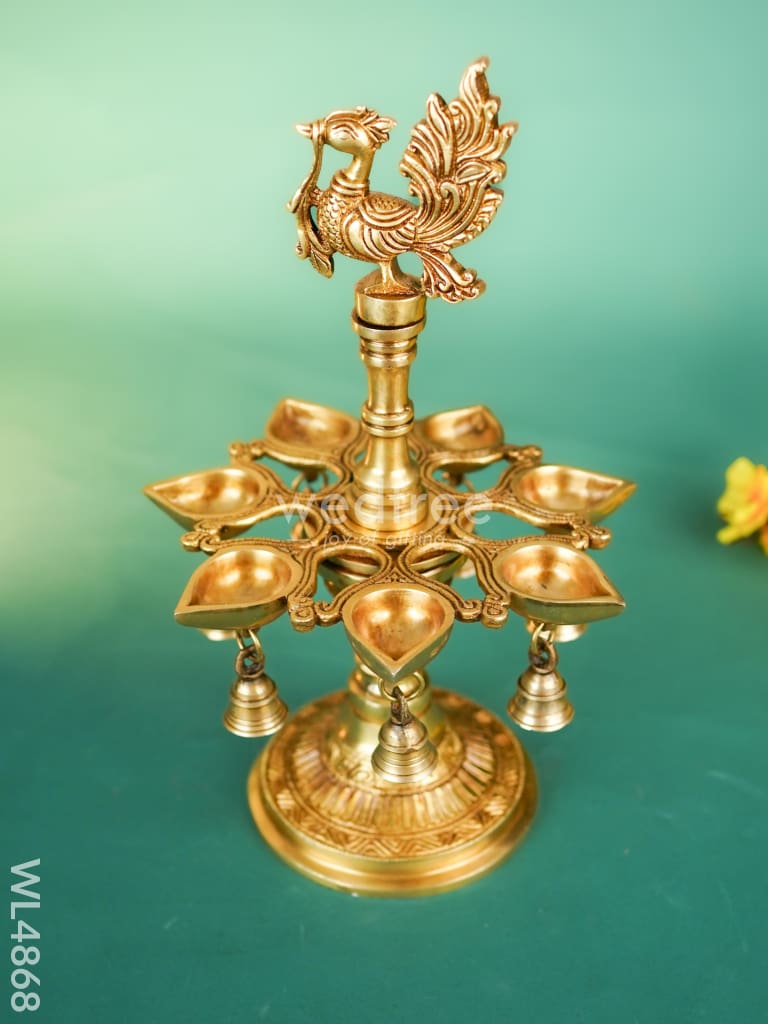 Brass Annapakshi Vilaku with Diya & Bell - 13 inch - WL4868