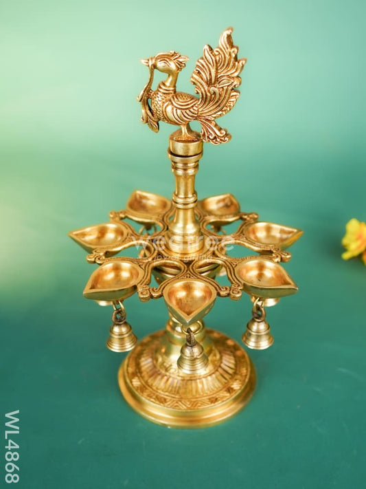 Brass Annapakshi Vilaku with Diya & Bell - 13 inch - WL4868