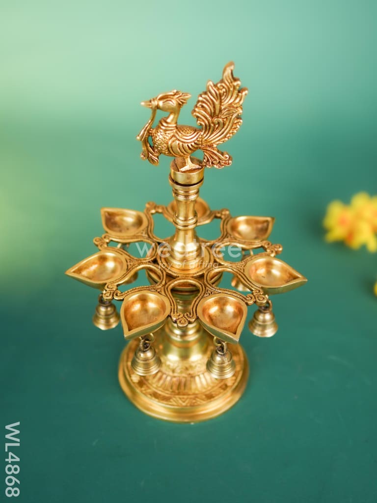 Brass Annapakshi Vilaku with Diya & Bell - 13 inch - WL4868