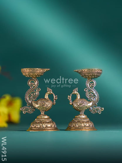 Brass Annapakshi with Diya - Set of 2 - WL4915