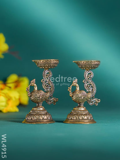 Brass Annapakshi with Diya - Set of 2 - WL4915