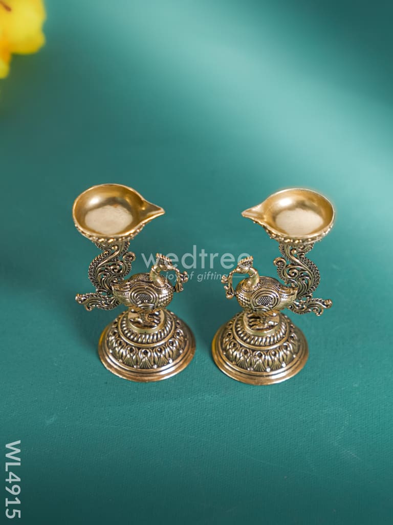 Brass Annapakshi with Diya - Set of 2 - WL4915