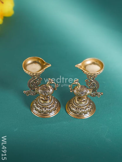 Brass Annapakshi with Diya - Set of 2 - WL4915