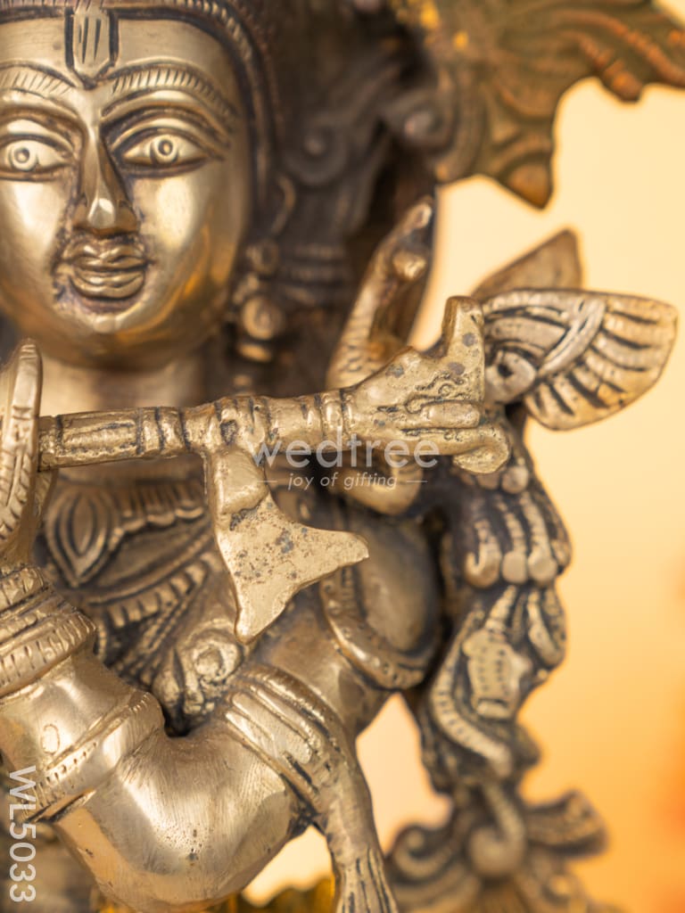 Brass Antique Cow with Krishna Idol - 18 inch - WL5033
