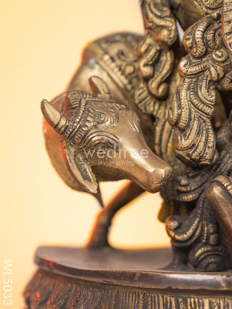 Brass Antique Cow with Krishna Idol - 18 inch - WL5033