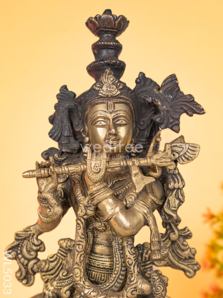 Brass Antique Cow with Krishna Idol - 18 inch - WL5033