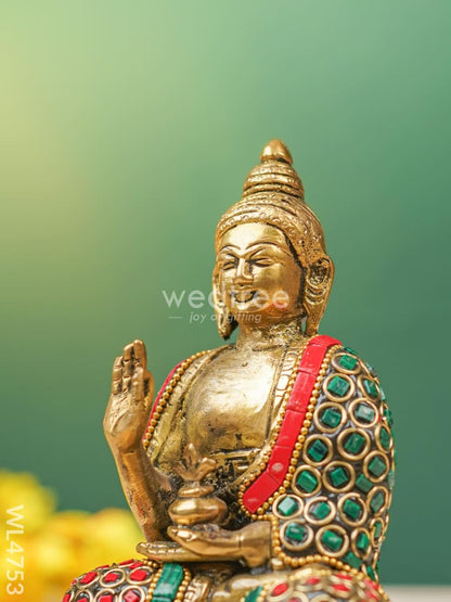 Brass Buddha Idol with Stonework - 7 inch - WL4753