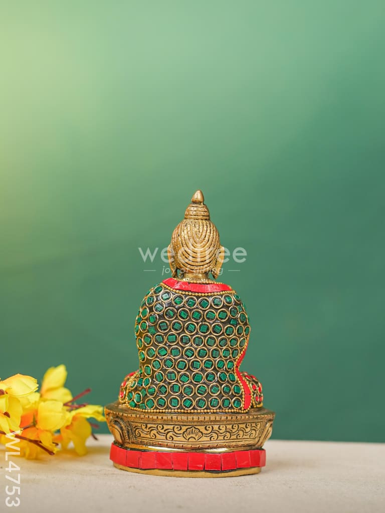 Brass Buddha Idol with Stonework - 7 inch - WL4753