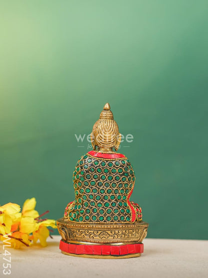 Brass Buddha Idol with Stonework - 7 inch - WL4753