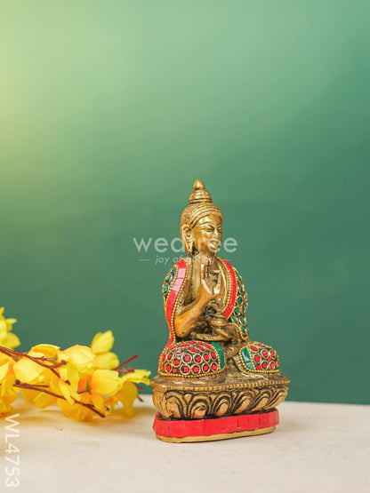 Brass Buddha Idol with Stonework - 7 inch - WL4753
