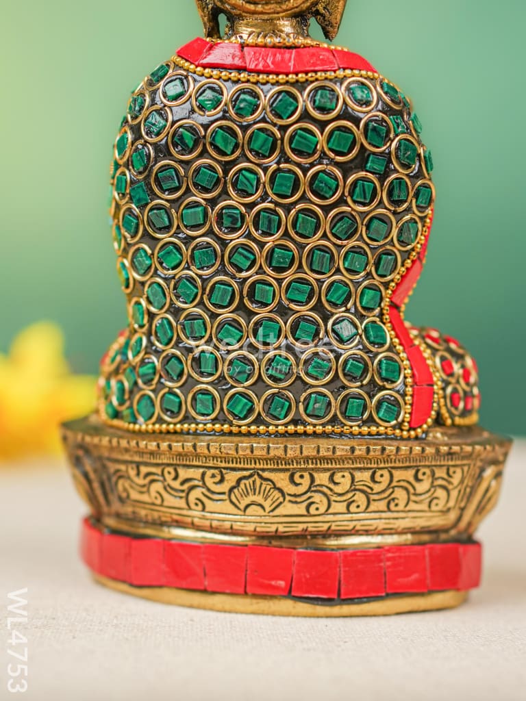 Brass Buddha Idol with Stonework - 7 inch - WL4753
