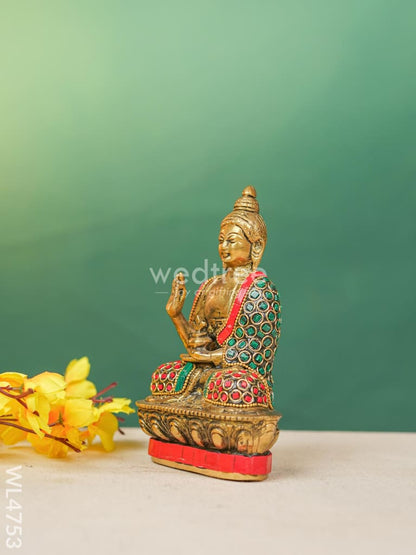 Brass Buddha Idol with Stonework - 7 inch - WL4753