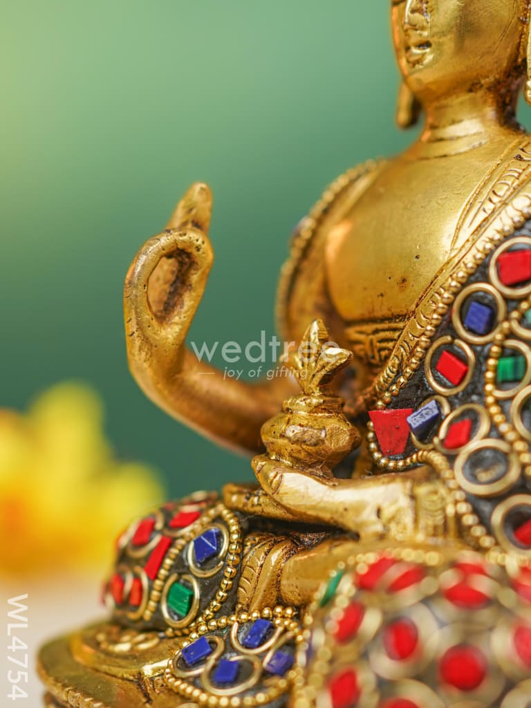 Brass Buddha Idol with Stonework - 7 inch - WL4754