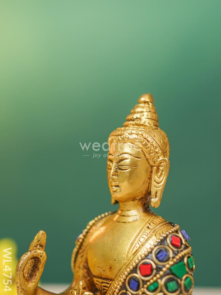 Brass Buddha Idol with Stonework - 7 inch - WL4754