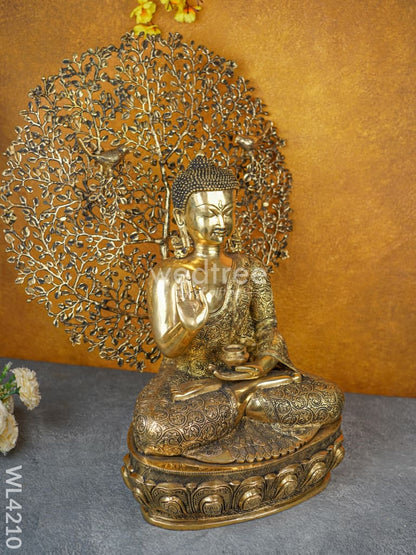 Brass Buddha with Kalpavriksha Tree - WL4210