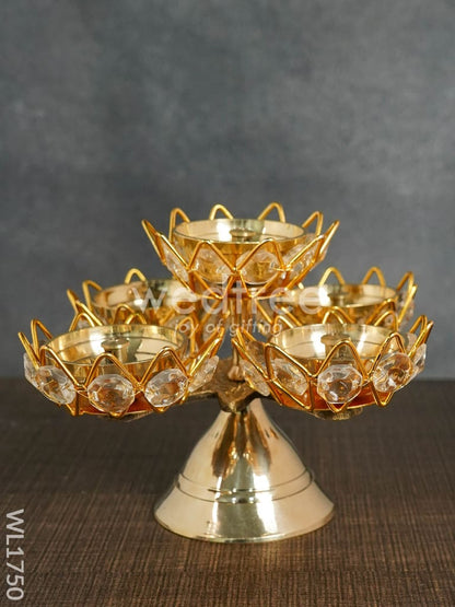 Brass Coated 5 Crystal Diya - WL1750