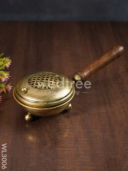 Brass Coated Dhoop Dhani with Wooden Handle - WL3006