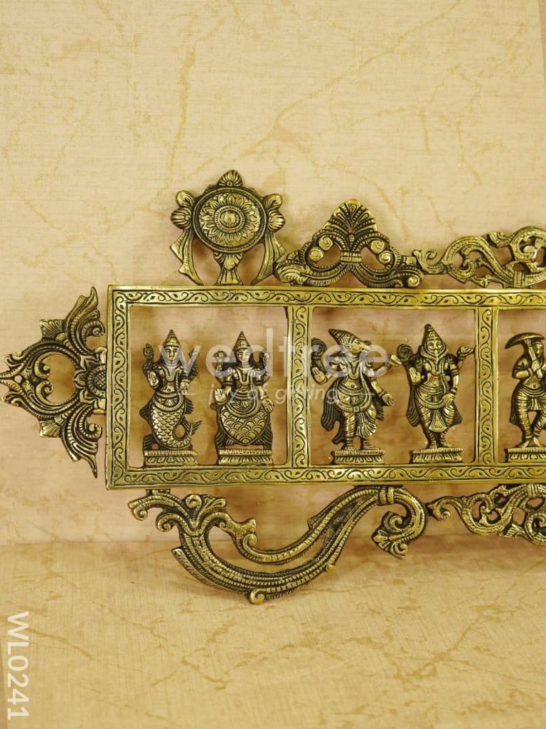 Brass Dasavathar Wall Hanging (Single Frame) - Brown Antique Finish - WL0241
