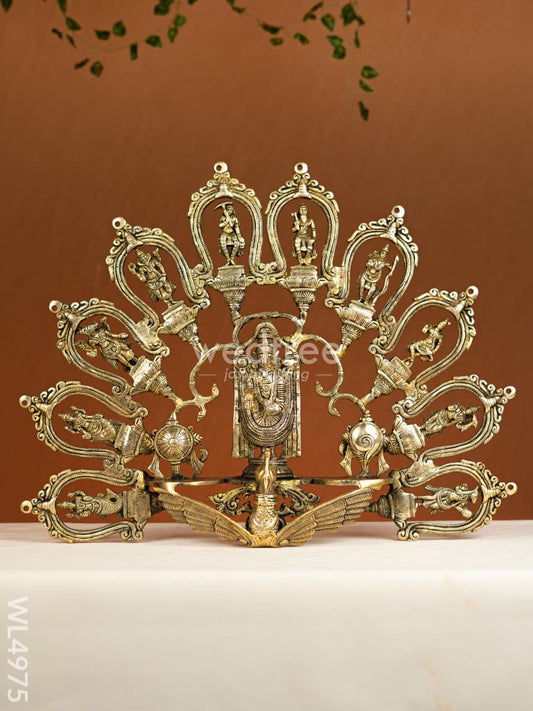 Brass Dasavatharam With Balaji and Shank-Chakra Wall Hanging - WL4975