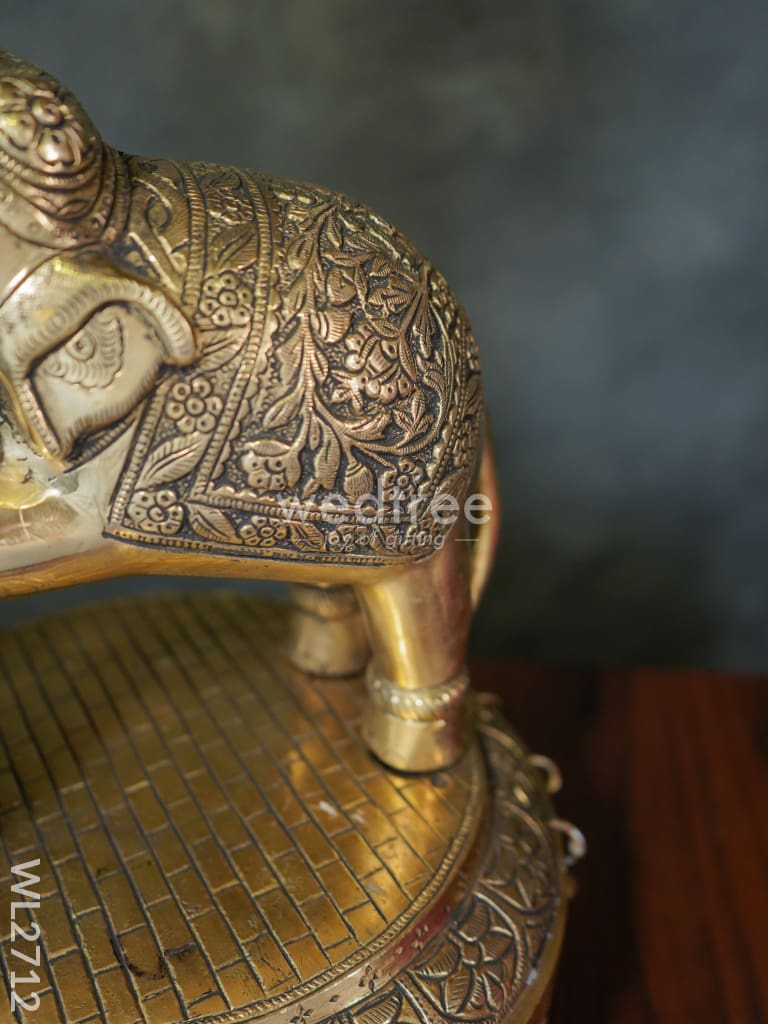Brass Decorative Elephant 5 Face Diya with Bells - WL2712