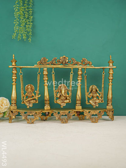 Brass Decorative Swing With Lakshmi Ganesha Sarawathi - WL4493