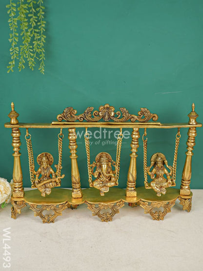 Brass Decorative Swing With Lakshmi Ganesha Sarawathi - WL4493