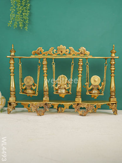 Brass Decorative Swing With Lakshmi Ganesha Sarawathi - WL4493