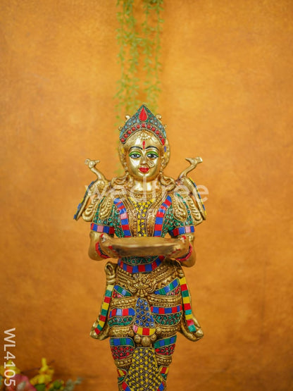 Brass Deep Lakshmi with Stone Work - WL4105