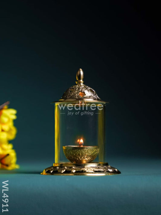 Brass Diya with Glass - 6 inch - WL4911