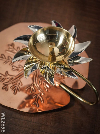 Brass Diya with Lotus Leaf Base - WL2698